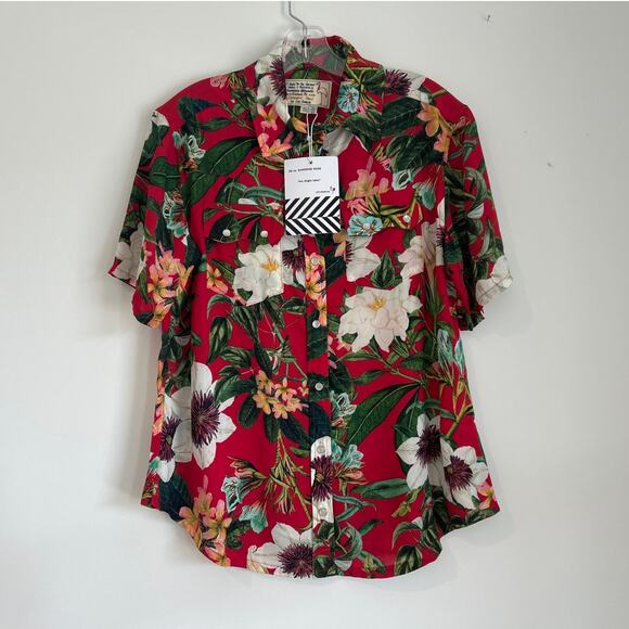 NWT Free People x Sandrine Rose Hawaiian Button-Down Shirt, Red, Women’s Small - Picture 1 of 6
